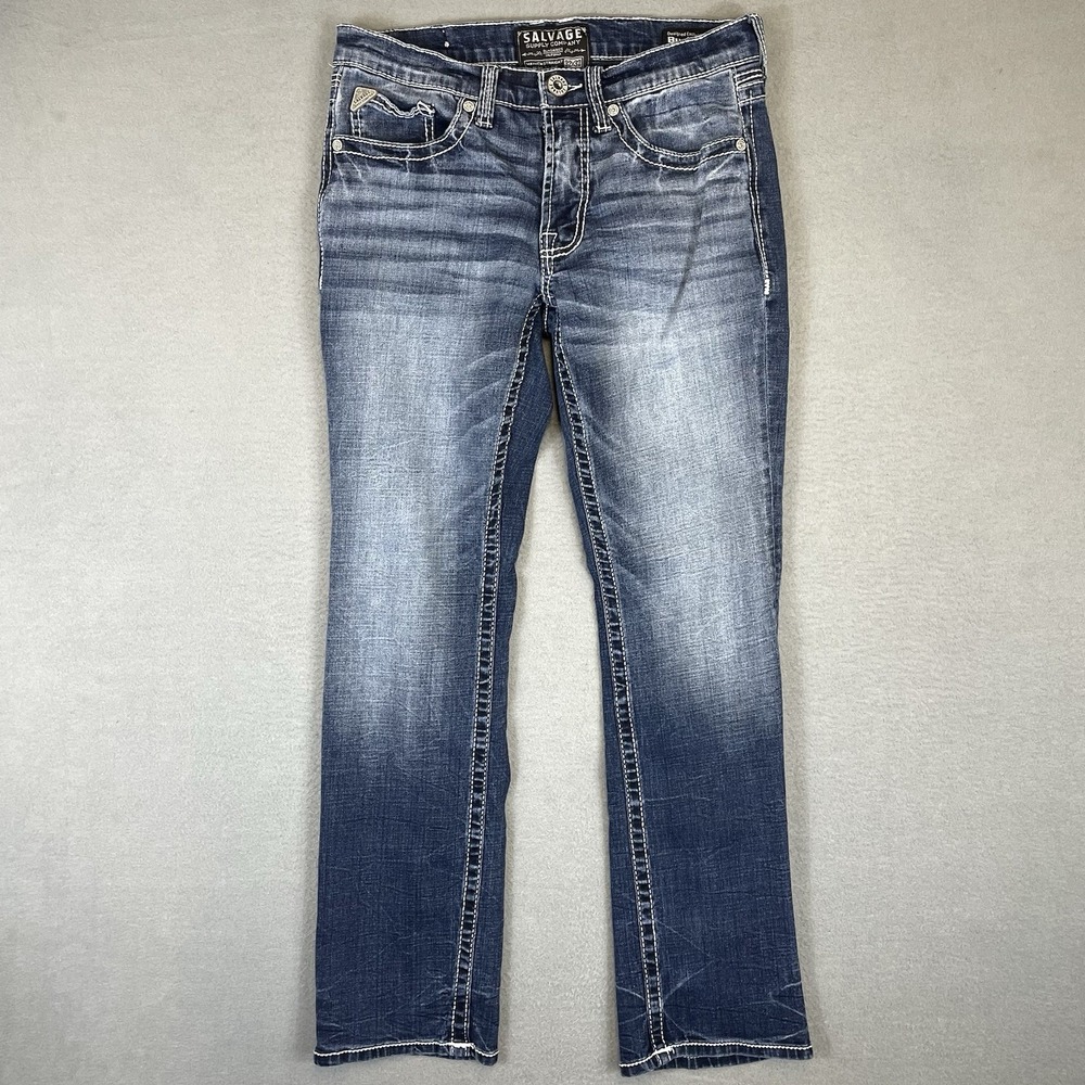 Salvage Mayhem Straight Jeans Mens 32x32 Blue Medium Wash Stretch Buckle